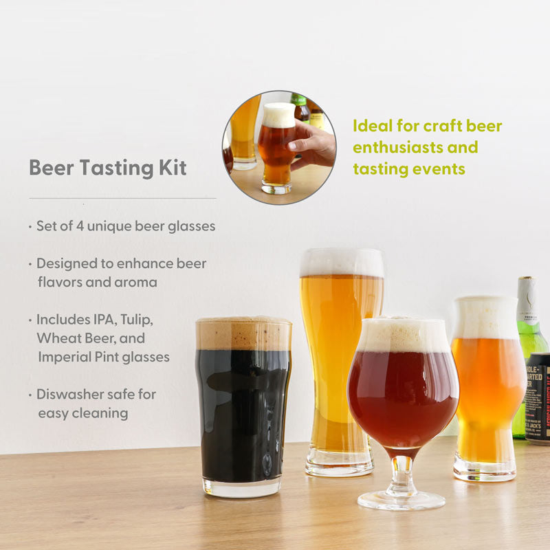 Craft Beer Tasting Kit – Set of 4 Essential Glasses Beer Glasses Wander Wine Carriers.