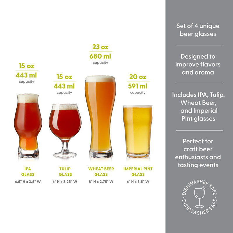 Craft Beer Tasting Kit – Set of 4 Essential Glasses Beer Glasses Wander Wine Carriers.