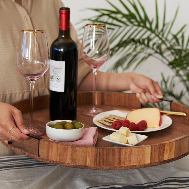 Acacia Lazy Susan – Elegant and Functional Turntable Serving Trays Wander Wine Carriers.