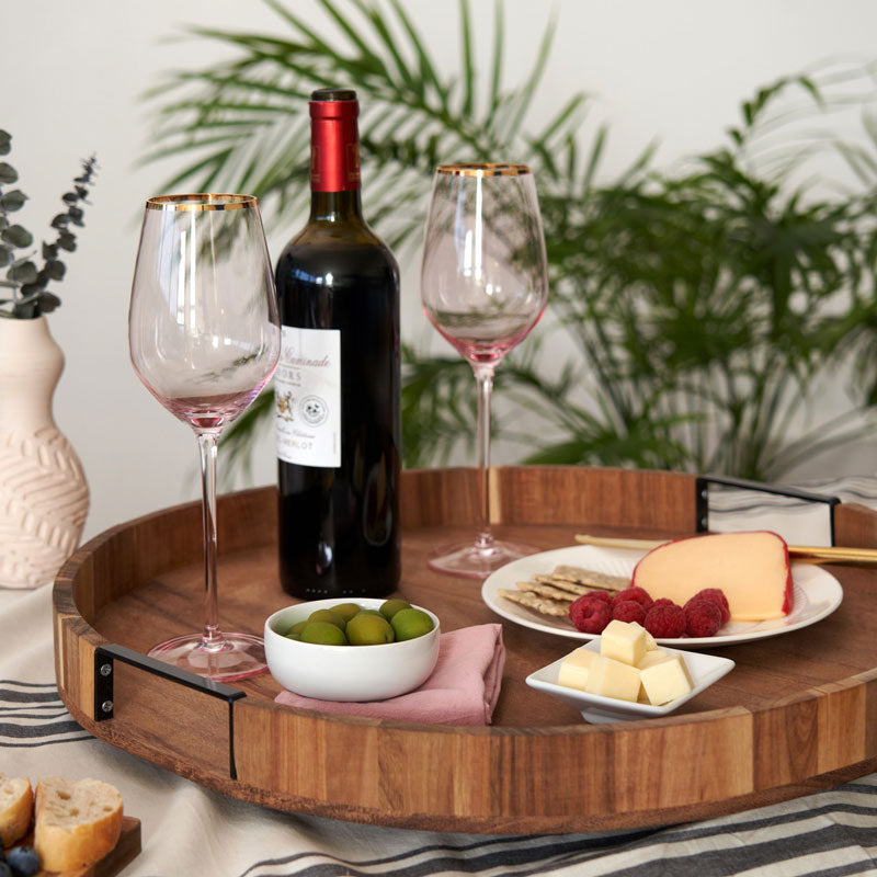 Acacia Lazy Susan – Elegant and Functional Turntable Serving Trays Wander Wine Carriers.