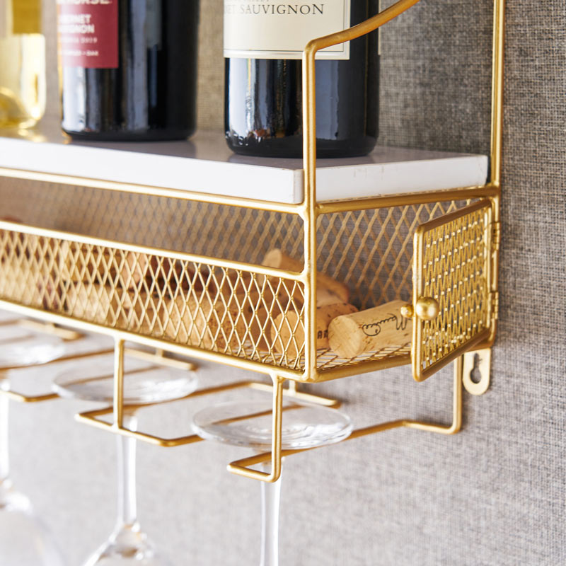 Gold Wall-Mounted Wine Rack & Cork Storage – Stylish and Functional Wine Display Wine Racks Wander Wine Carriers.