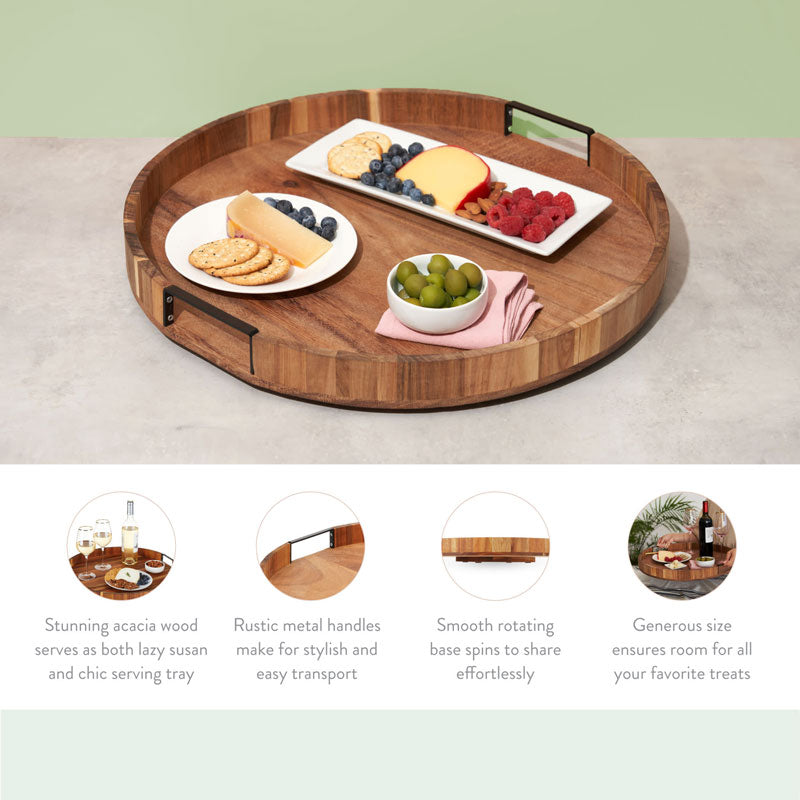 Acacia Lazy Susan – Elegant and Functional Turntable Serving Trays Wander Wine Carriers.