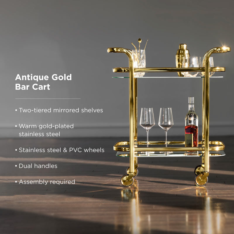 Belmont Gold Bar Cart – The Ultimate Statement for Sophisticated Entertaining Bar Carts Wander Wine Carriers.