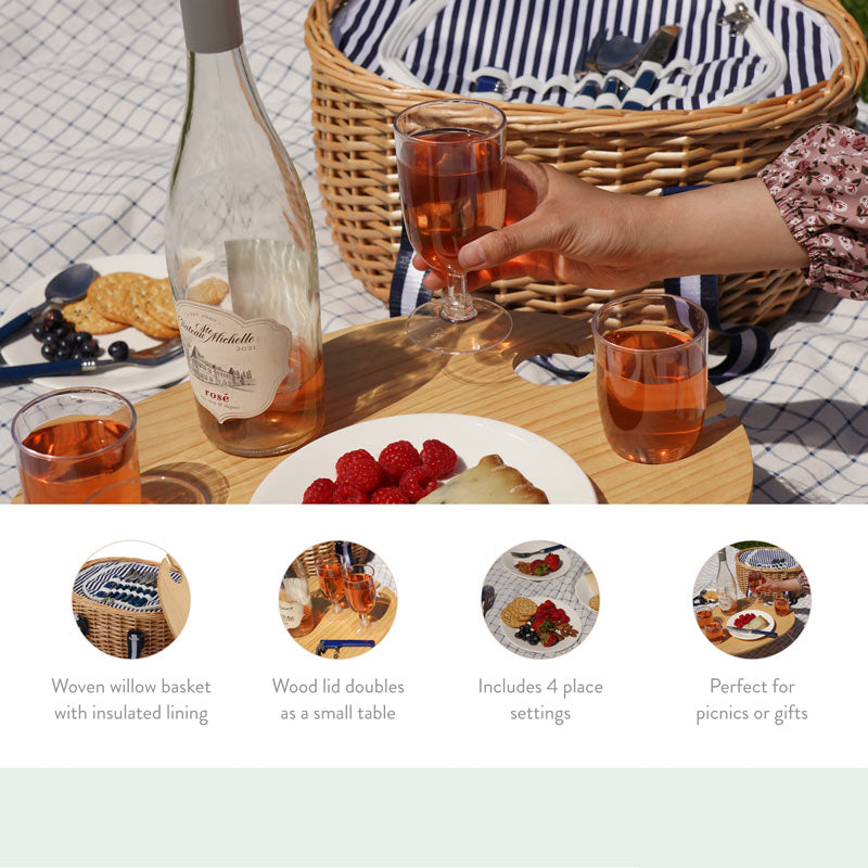 Central Park Willow Picnic Basket – Stylish Picnic Set for Four Picnic Sets Wander Wine Carriers.