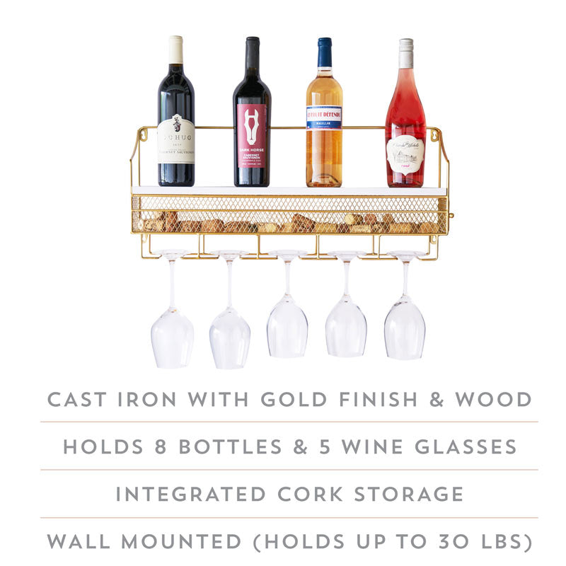 Gold Wall-Mounted Wine Rack & Cork Storage – Stylish and Functional Wine Display Wine Racks Wander Wine Carriers.