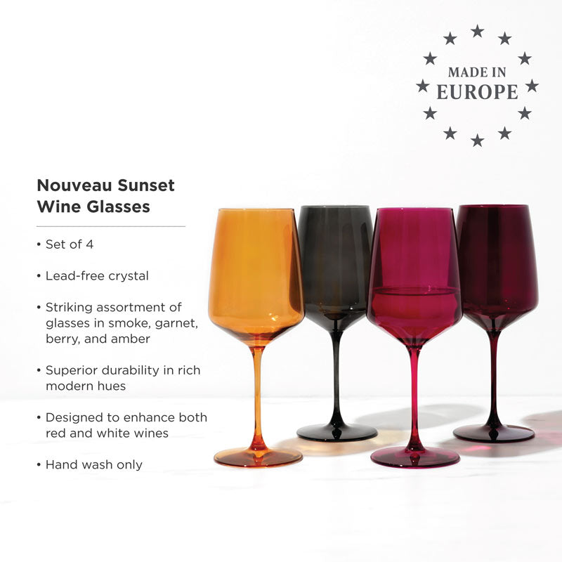 Reserve Nouveau Multi-Colored Crystal Wine Glasses by Viski – Set of 4