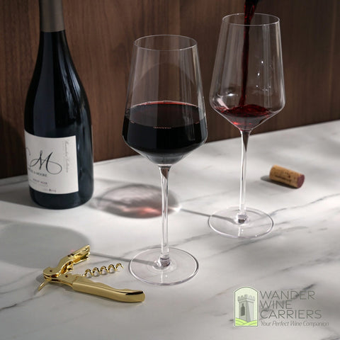 Crystal Wine Glass & Gold Corkscrew Gift Set: Premium Elegance Wine Gifts Wander Wine Carriers.