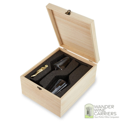 Crystal Wine Glass & Gold Corkscrew Gift Set: Premium Elegance Wine Gifts Wander Wine Carriers.