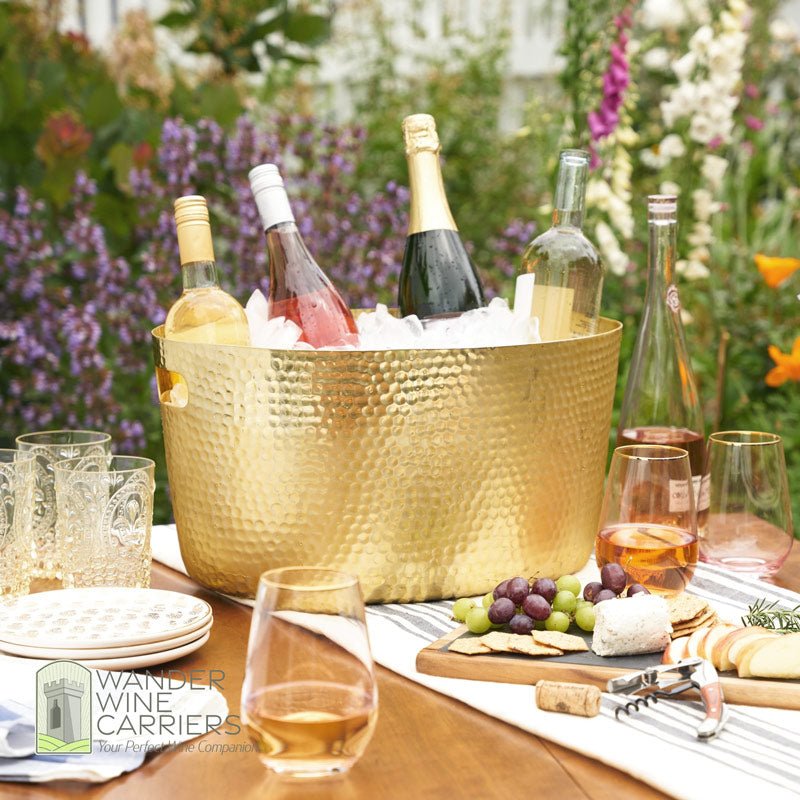 Beverage Tub - Hammered Gold Finish Beverage Tub Wander Wine Carriers.