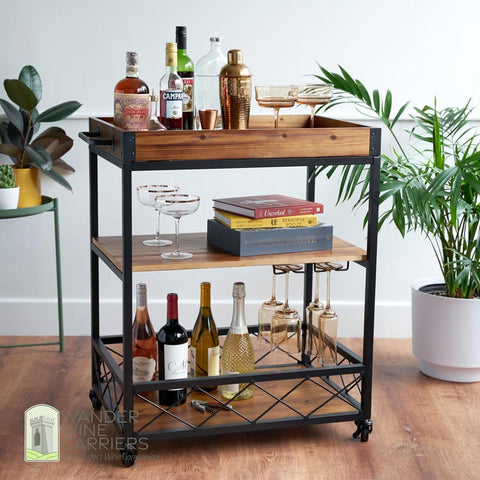 Elegant Bar Cart |  Wheeled Serving Station Elegant bar cart Wander Wine Carriers.