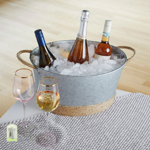 Galvanized Beverage Tub - Jute Rope Wrapped Tub Beverage Tub Wander Wine Carriers.