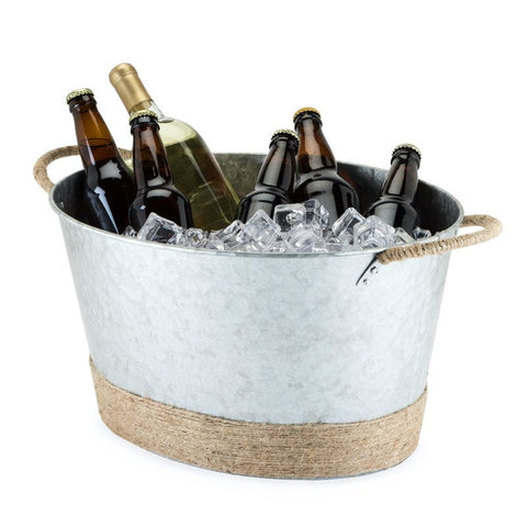 Galvanized Beverage Tub - Jute Rope Wrapped Tub Beverage Tub Wander Wine Carriers.