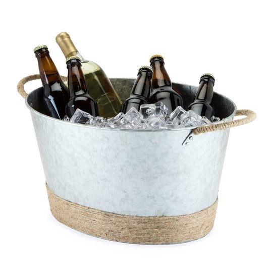 Galvanized Beverage Tub - Jute Rope Wrapped Tub - Wander Wine Carriers