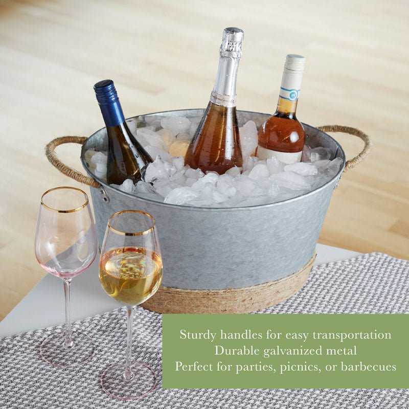 Galvanized Beverage Tub - Jute Rope Wrapped Tub - Wander Wine Carriers