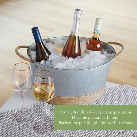 Galvanized Beverage Tub - Jute Rope Wrapped Tub Beverage Tub Wander Wine Carriers.