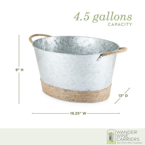 Galvanized Beverage Tub - Jute Rope Wrapped Tub Beverage Tub Wander Wine Carriers.