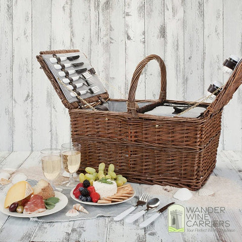Grand Wicker Wine Basket – Deluxe Picnic Ensemble Wine Picnic Bags Wander Wine Carriers.