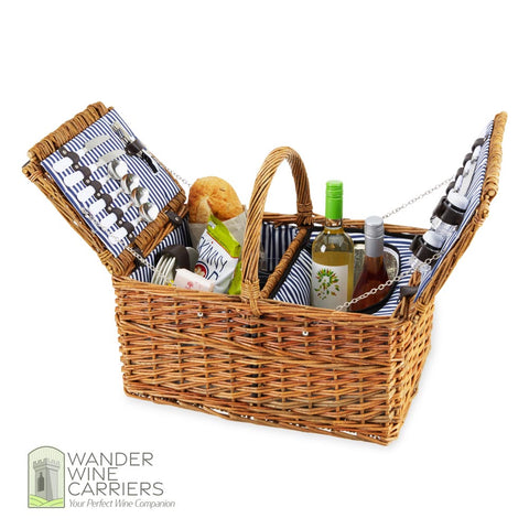 Grand Wicker Wine Basket – Deluxe Picnic Ensemble Wine Picnic Bags Wander Wine Carriers.