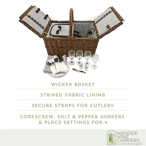 Grand Wicker Wine Basket – Deluxe Picnic Ensemble Wine Picnic Bags Wander Wine Carriers.