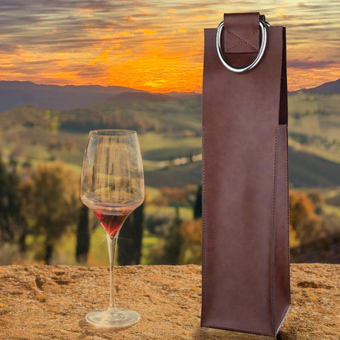 Leather Wine Bag - 1 Bottles Wine Tote - Wander Wine Carriers