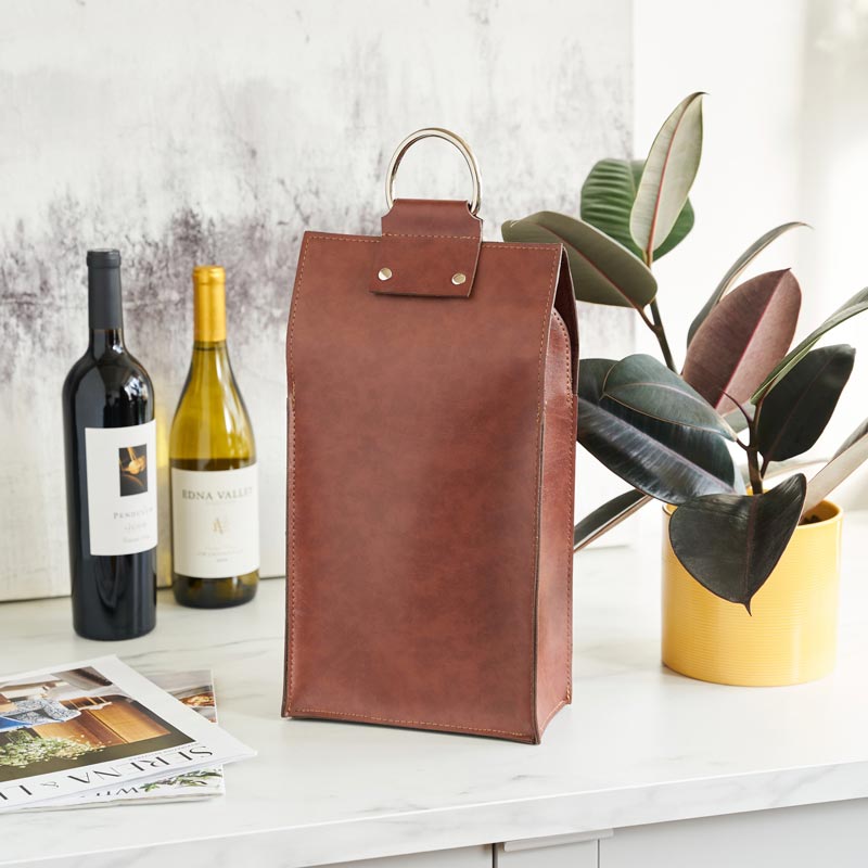 Leather Wine Bag - 2 Bottles Wine Tote - Wander Wine Carriers