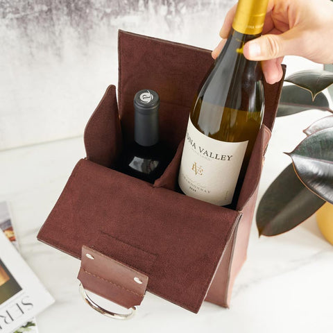 Leather Wine Bag - 2 Bottles Wine Tote - Wander Wine Carriers