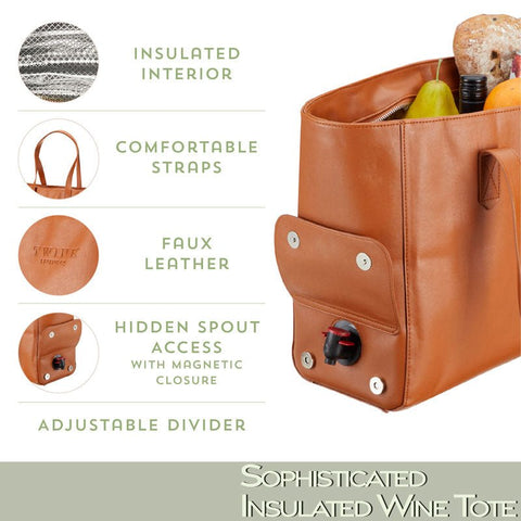 Leather Wine Tote - Wine Handbag - Wander Wine Carriers