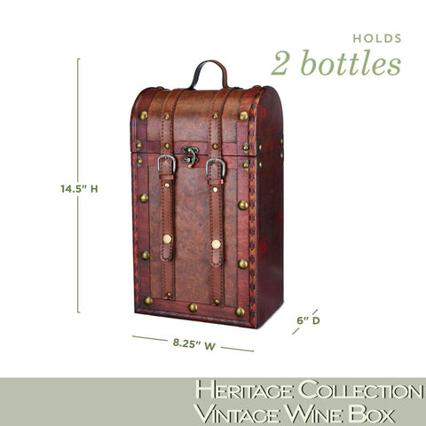 Wood Wine Box - 2 Bottles Vintage Box - Wander Wine Carriers