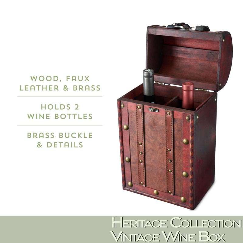 Wood Wine Box - 2 Bottles Vintage Box - Wander Wine Carriers
