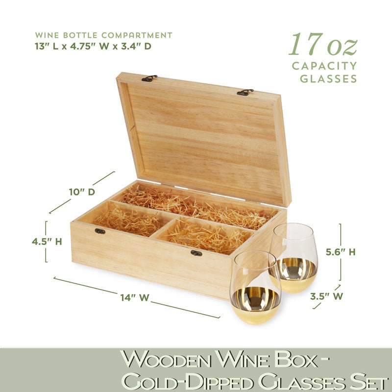 Wood Wine Box - Gold-Dipped Glasses Set - Wander Wine Carriers