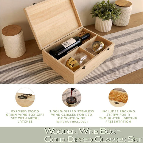 Wood Wine Box - Gold-Dipped Glasses Set Wooden Wine Box Wander Wine Carriers.