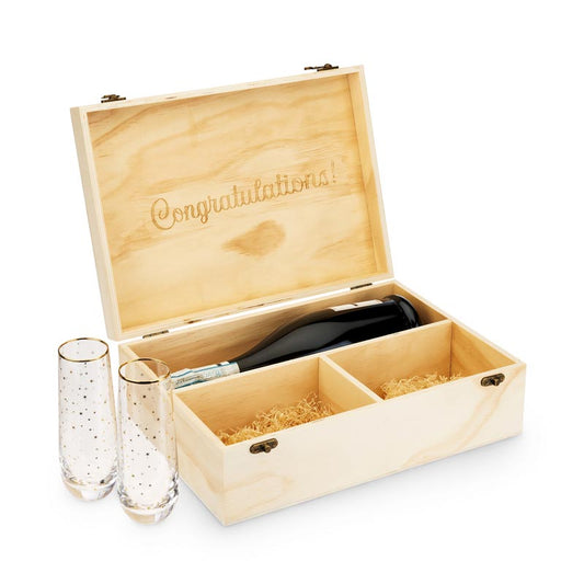 Wooden Wine Box - Champagne Flutes Set - Wander Wine Carriers